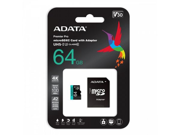 Adata microSD 64GB 100MB/s AUSDX64GUI3V30SA2-RA1