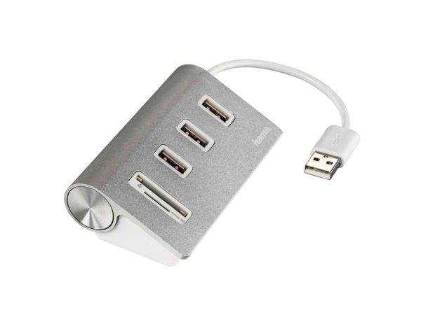 HAMA HUB 3 x USB 2.0 + Czytnik kart Aluminiowy