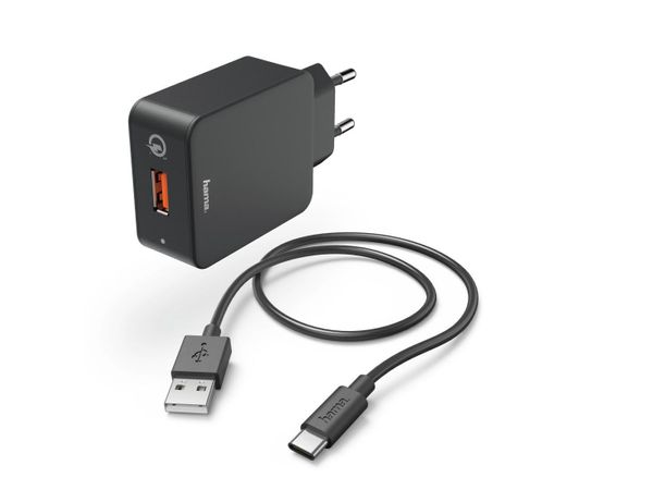 HAMA Ładowarka Sieciowa 1xUSB QC3.0 + kabel USB-C czarna