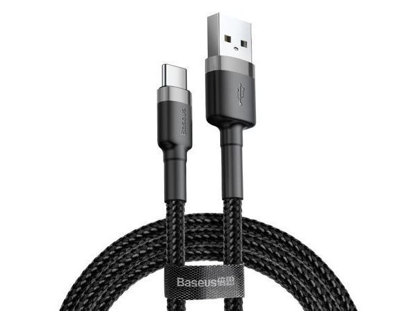 BASEUS Kabel USB - USB-C Cafule 3A 1m szaro - czarny CATKLF-BG1
