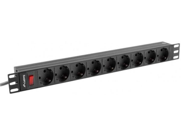 LANBERG Rack PDU 19 cali 1U 16A 9xSchuko 3m Czarna PDU-09F-0300-BK