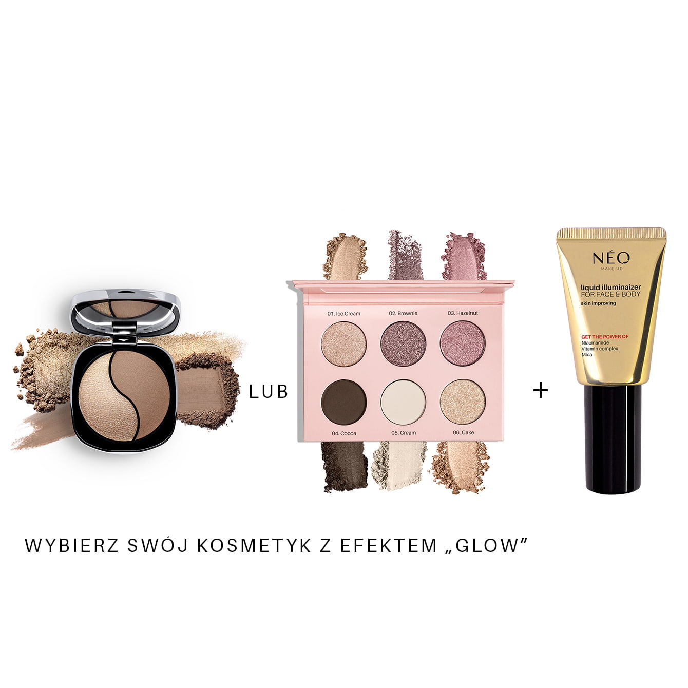 Skompletuj zestaw Rozświetlacz do ciała + Puder Tulum Sun Set lub Paleta cieni prasowanych