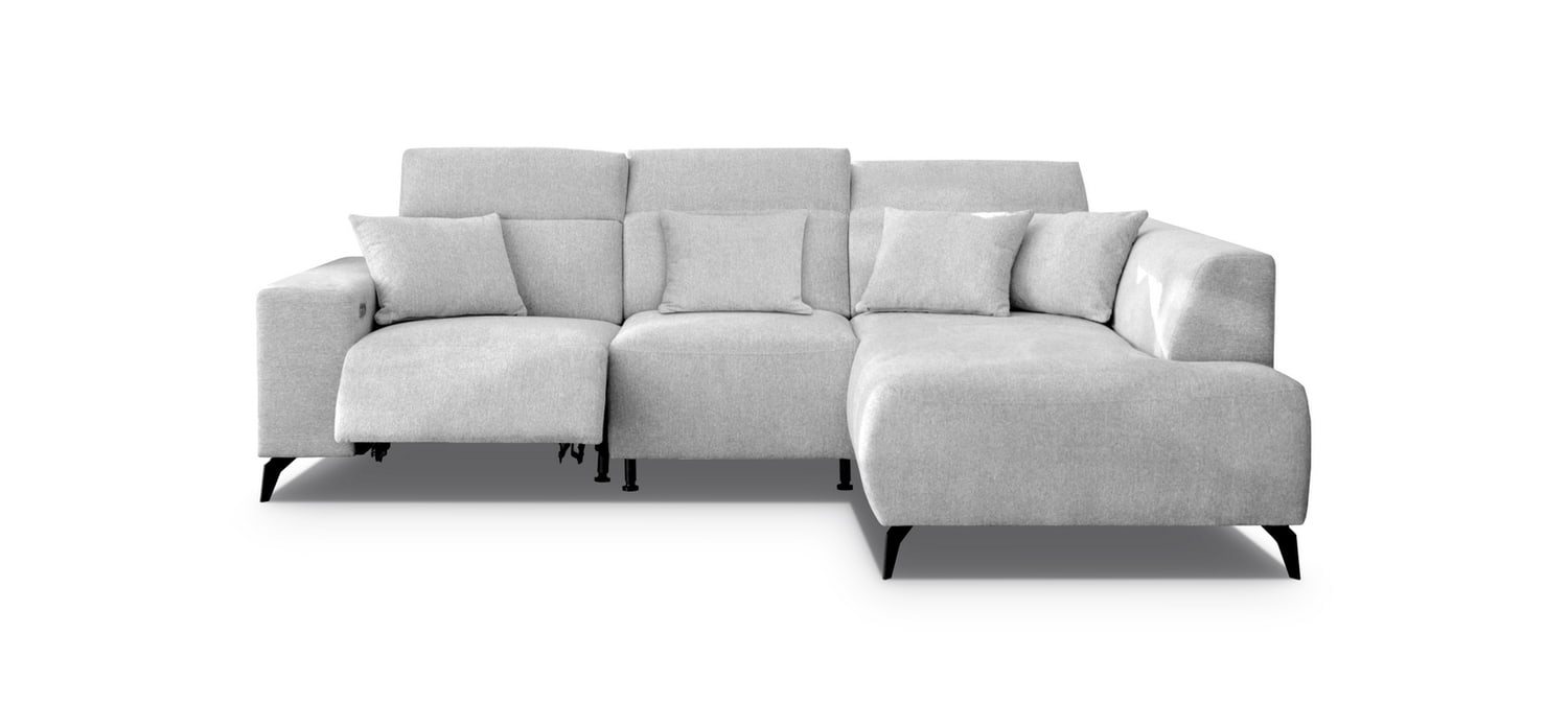 Narożnik szary z poduszkami funkcja relax na metalowych nogach