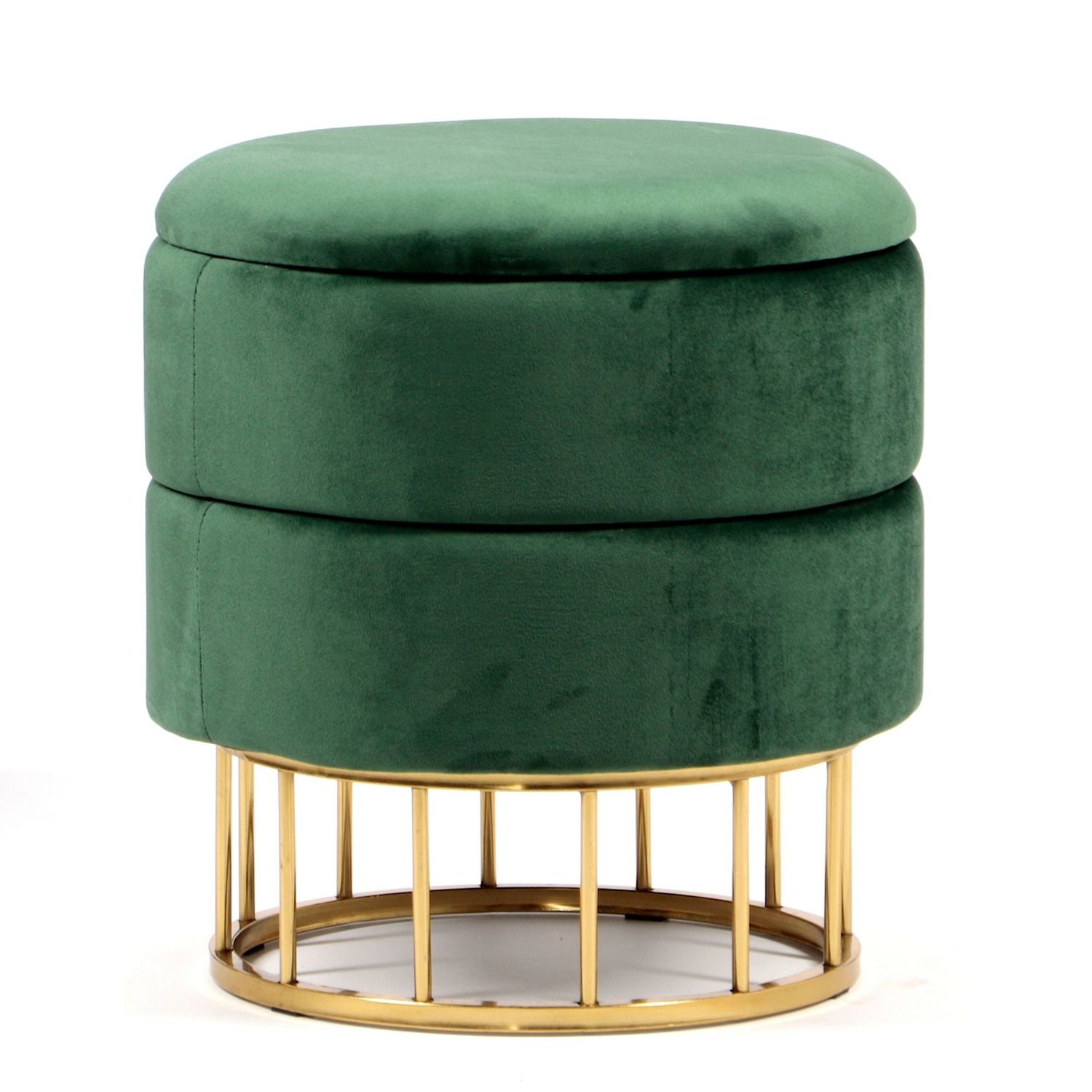 Puf Basko z zielonym welurowym siedziskiem na złotych nogach
