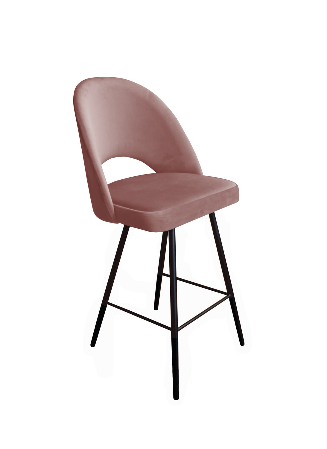 Hoker Tapicerowany w kolorze różowym na czarnych metalowych nogach