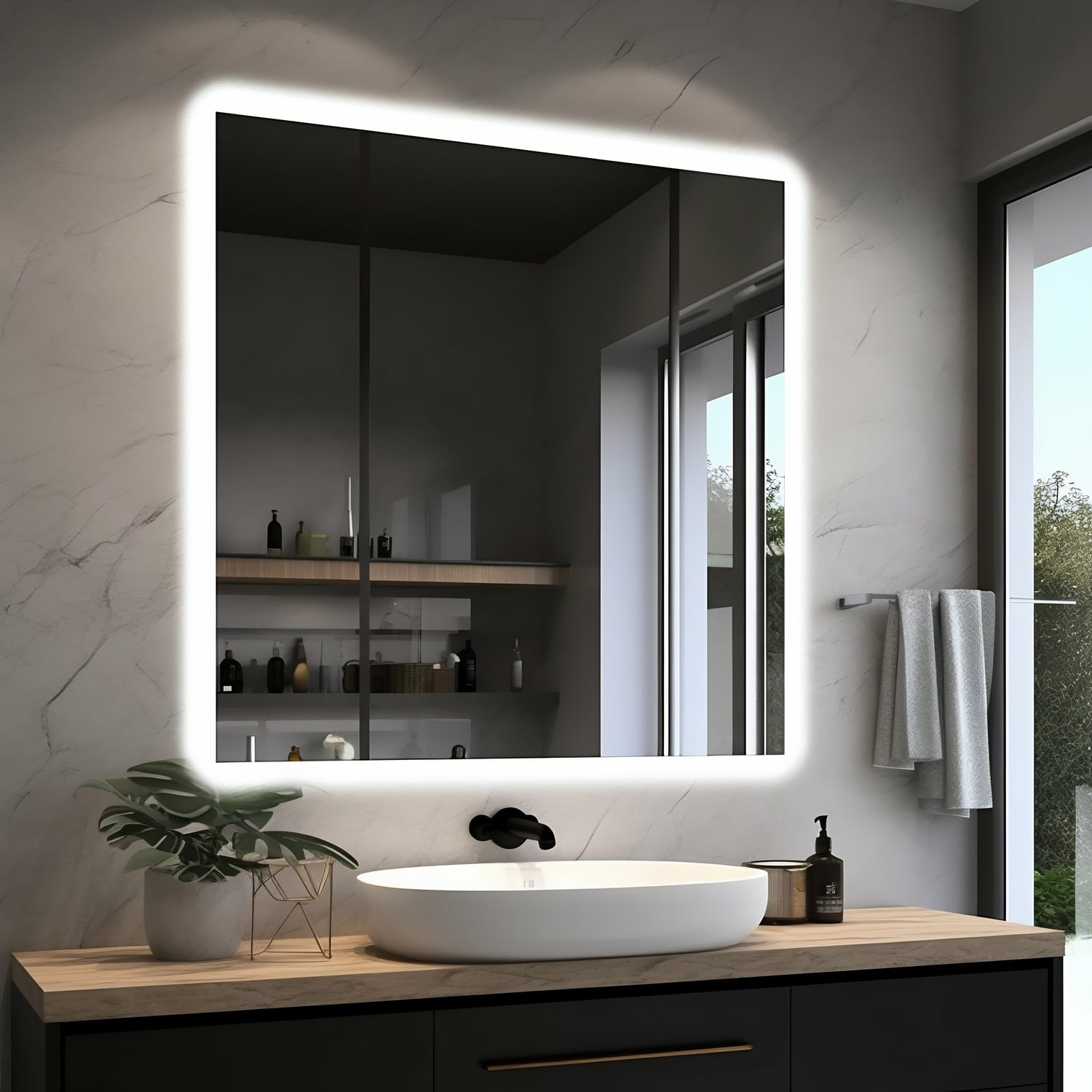 Lustro LED 80x100cm ścienne prostokątne bez ramy z podświetleniem