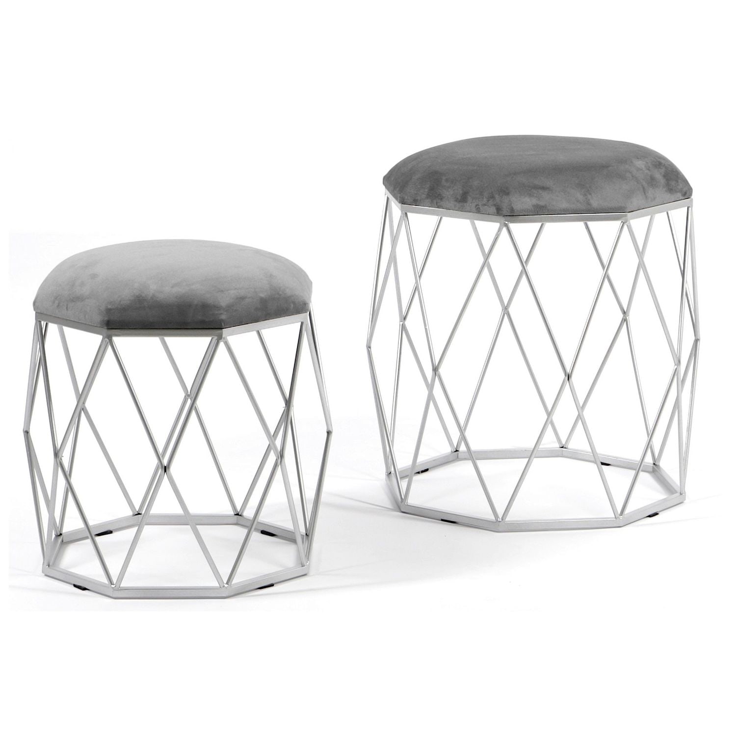 Zestaw 2 puf Venus z szarym welurowym siedziskiem na srebrnym stelażu
