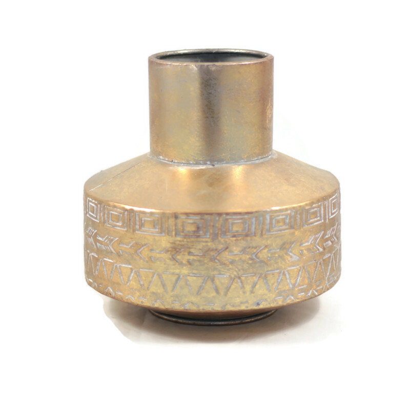 Wazon metalowy w kolorze postarzanego złota vintage 23cm