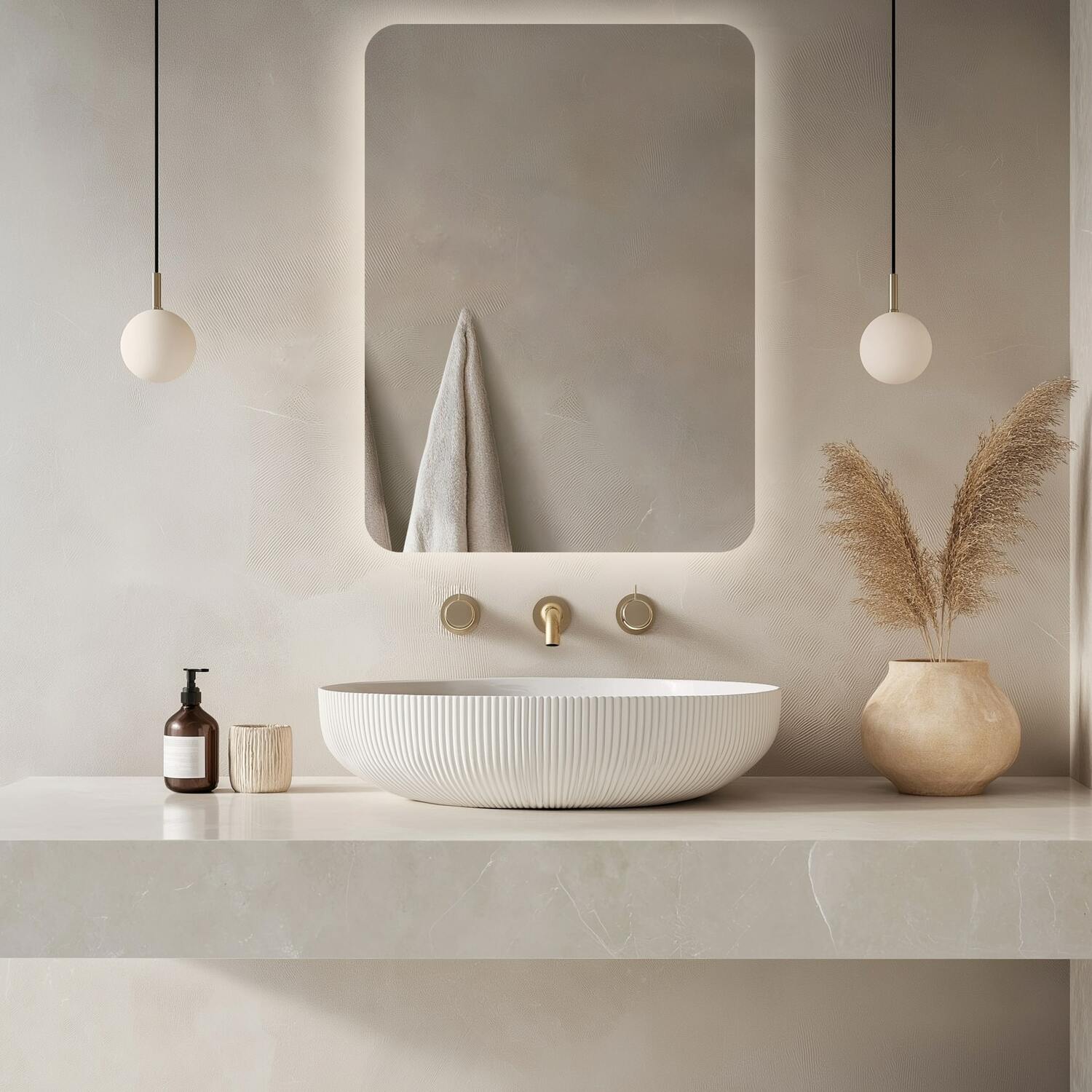 Lustro LED 40x80cm prostokątne zaokrąglone rogi bez ramy z podświetleniem