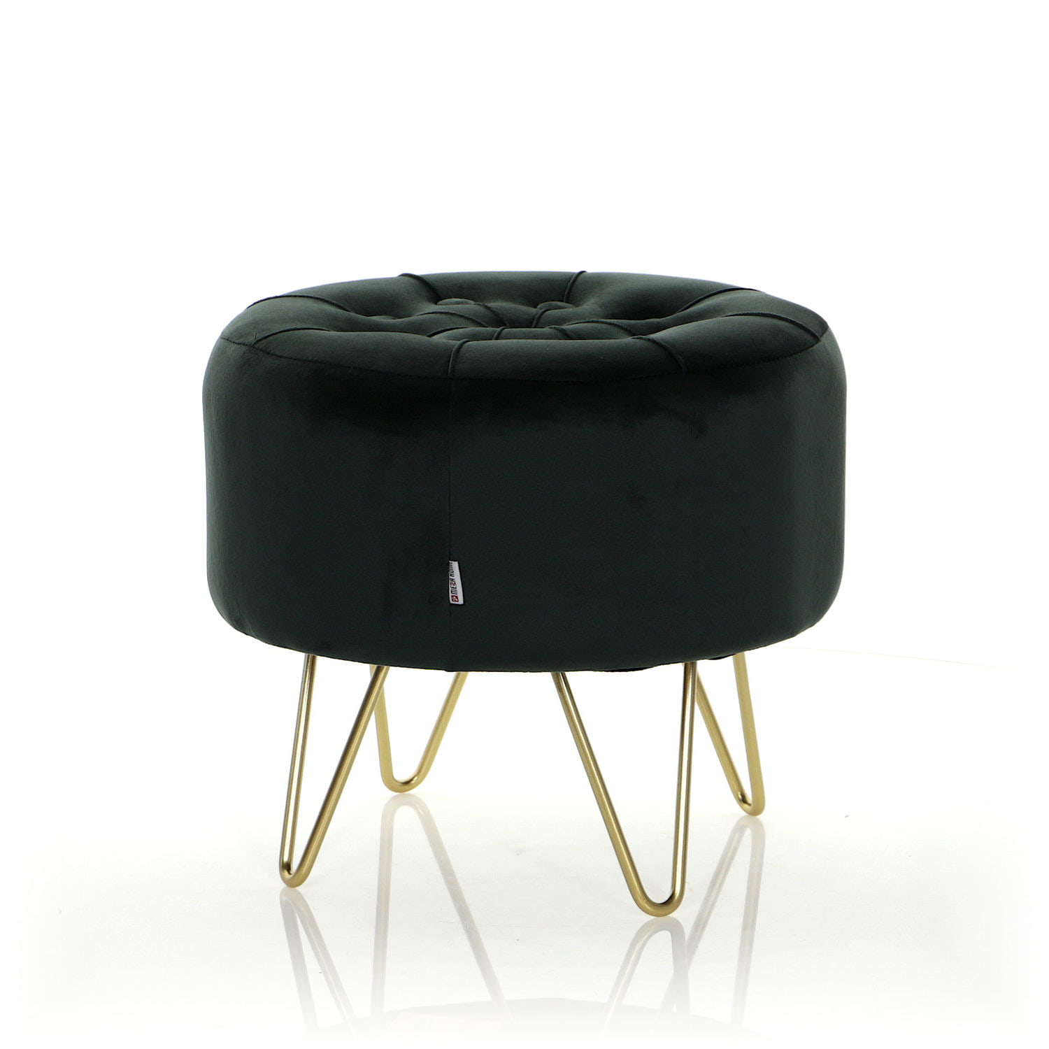 Puf pikowany zielony Alia welurowy na złotej podstawie
