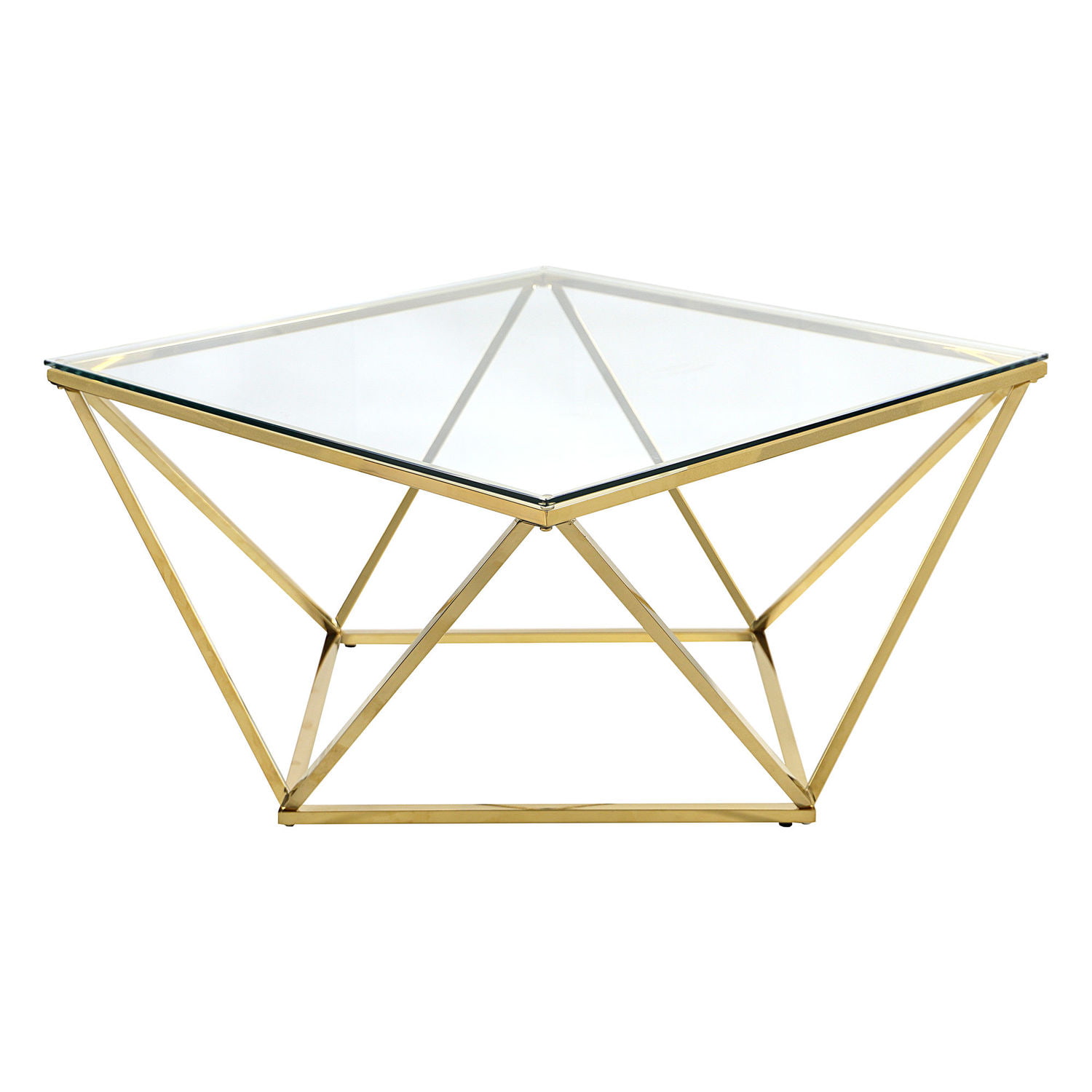 Stolik złoty chromowany z szklanym blatem diament 65x65cm
