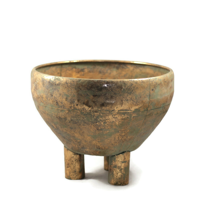 Donica metalowa w kolorze postarzanego złota 41 cm