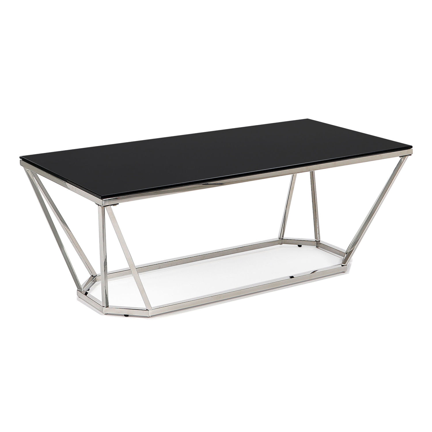 Ława prostokątna srebrna chromowana z czarnym blatem diament 120x60cm