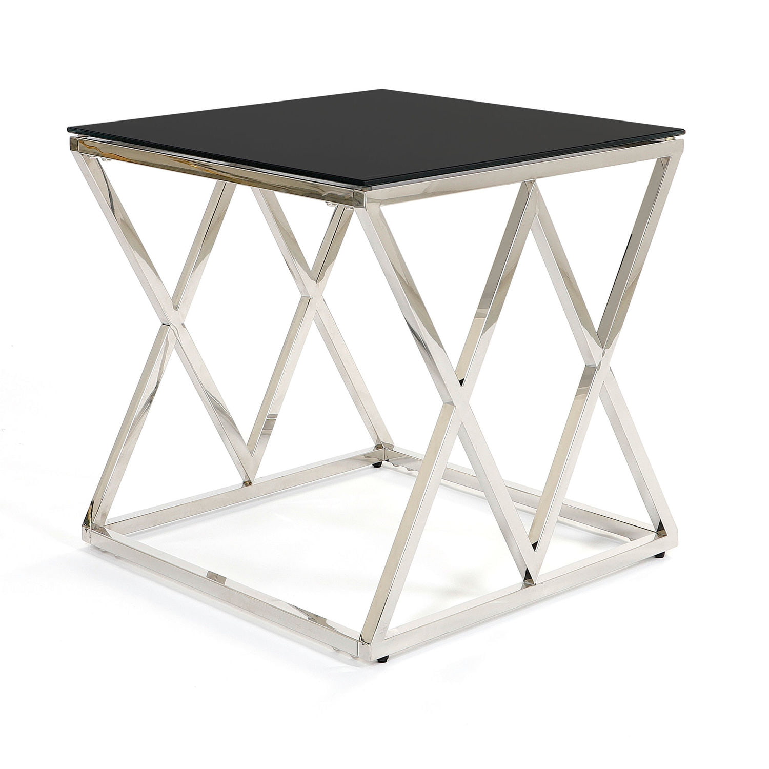 Stolik kawowy ze stali chromowanej srebrny z czarnym blatem 55x55cm