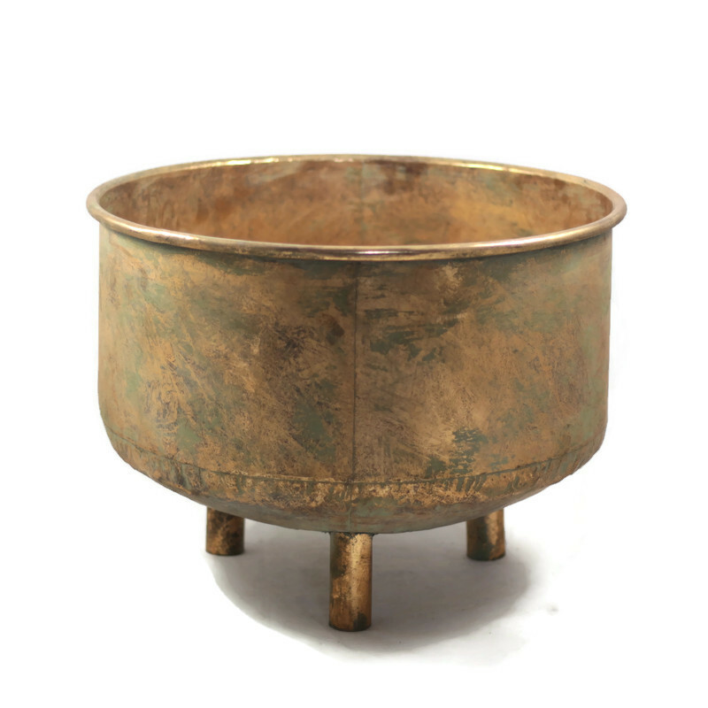 Donica metalowa w kolorze postarzanego złota 42 cm