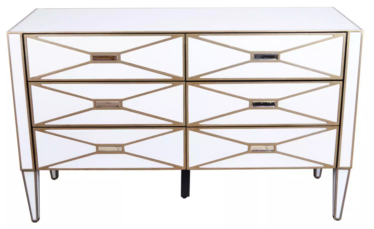 Biała komoda szklana z sześcioma szufladami z cichym domykiem