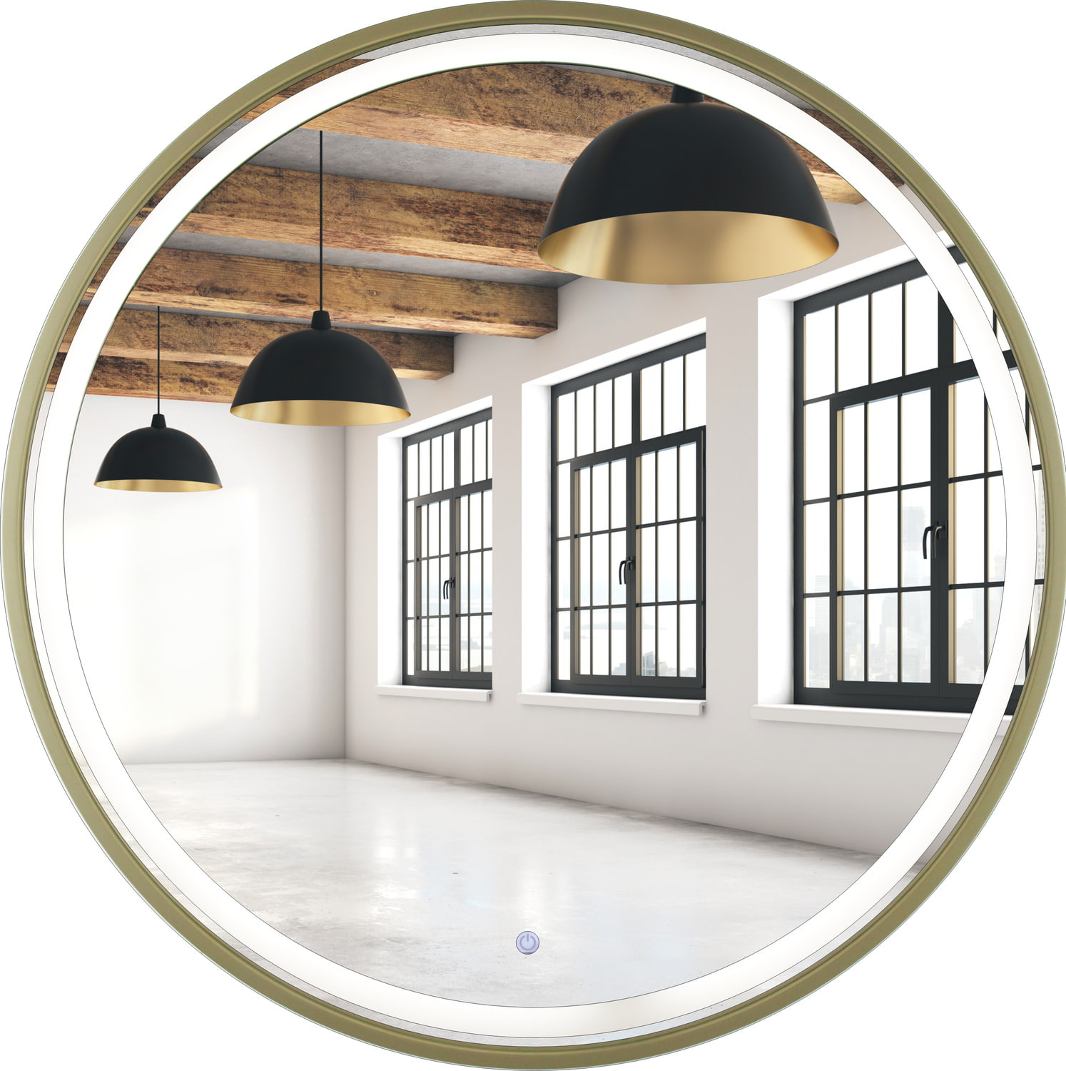 Lustro okrągłe 100cm złote rama MDF LED z piaskowaniem