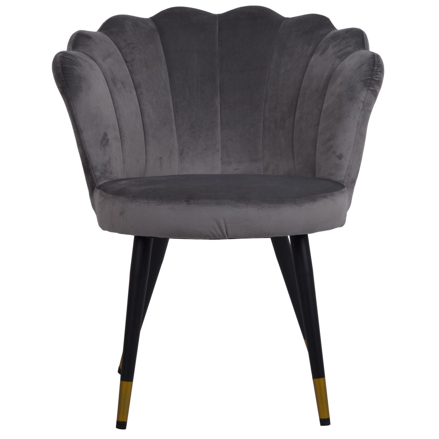 Krzesło welurowe muszla w kolorze szarym na czarnych nogach