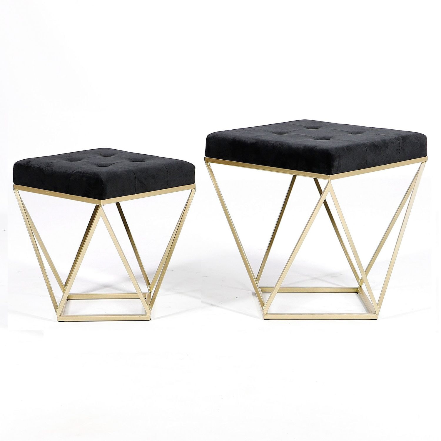 Zestaw 2 puf Java z czarnym welurowym siedziskiem na złotym stelażu