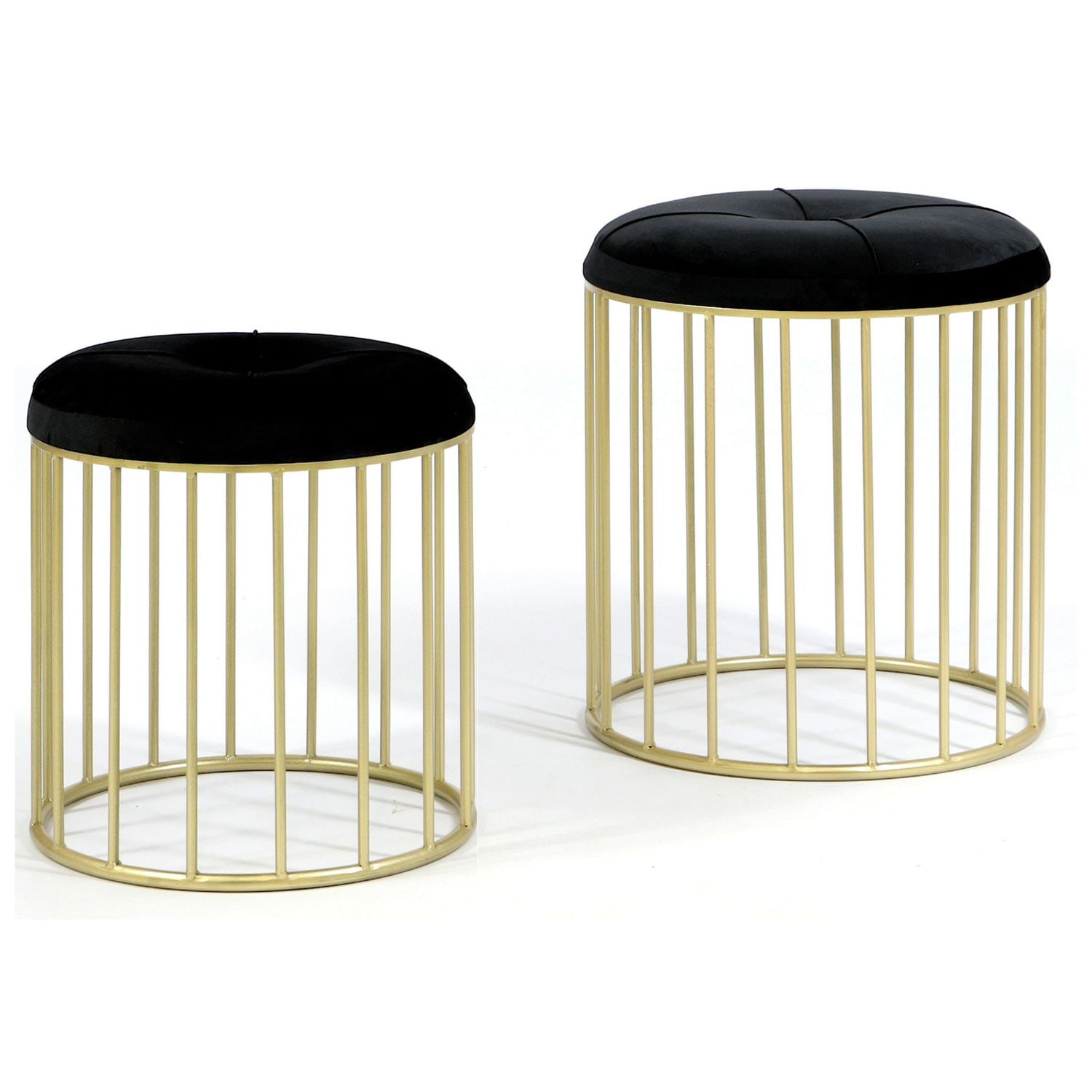 Komplet puf Elba z czarnym welurowym siedziskiem na złotej podstawie