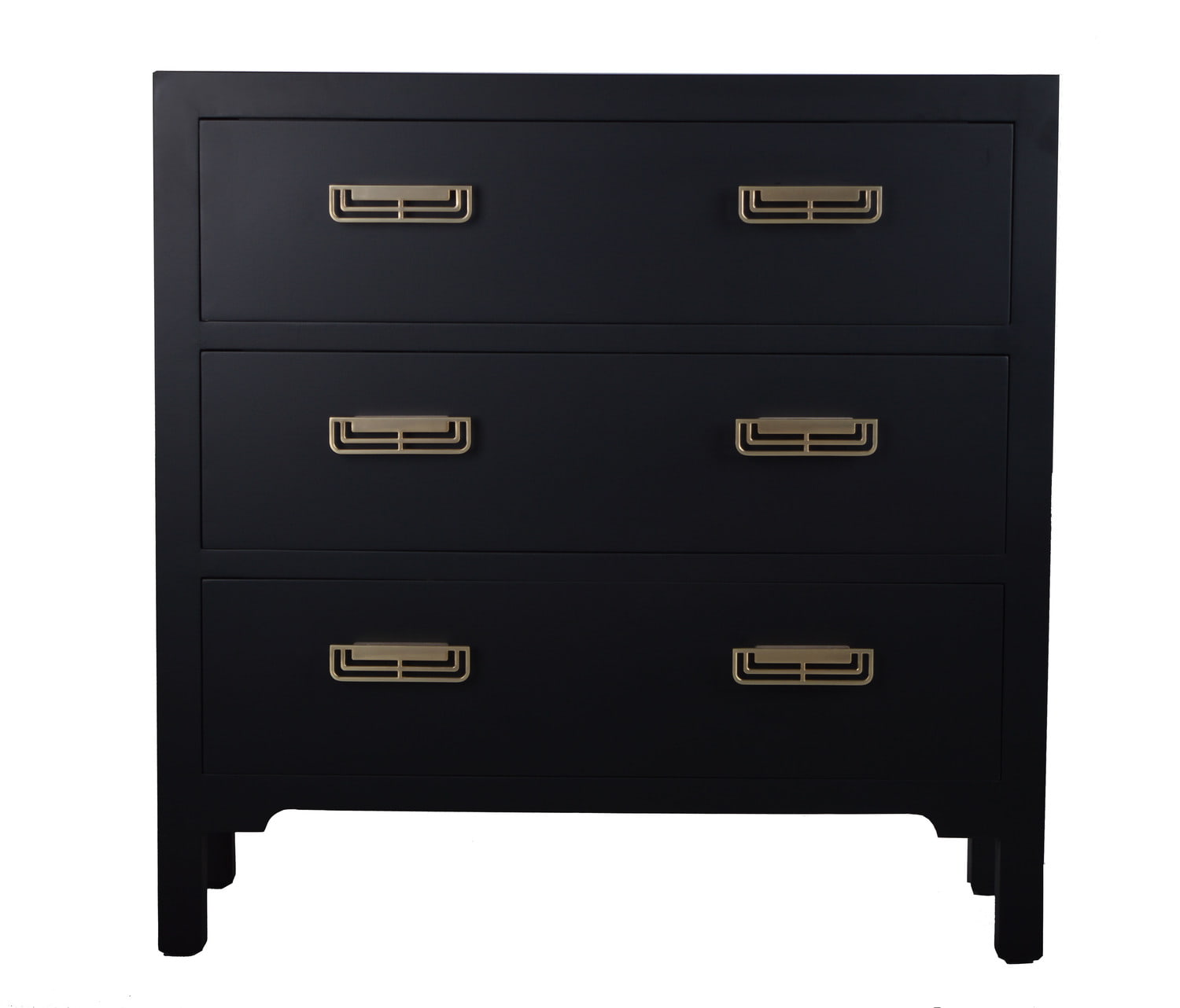 Czarna komoda ze złotymi uchwytami Glamour trzy szuflady
