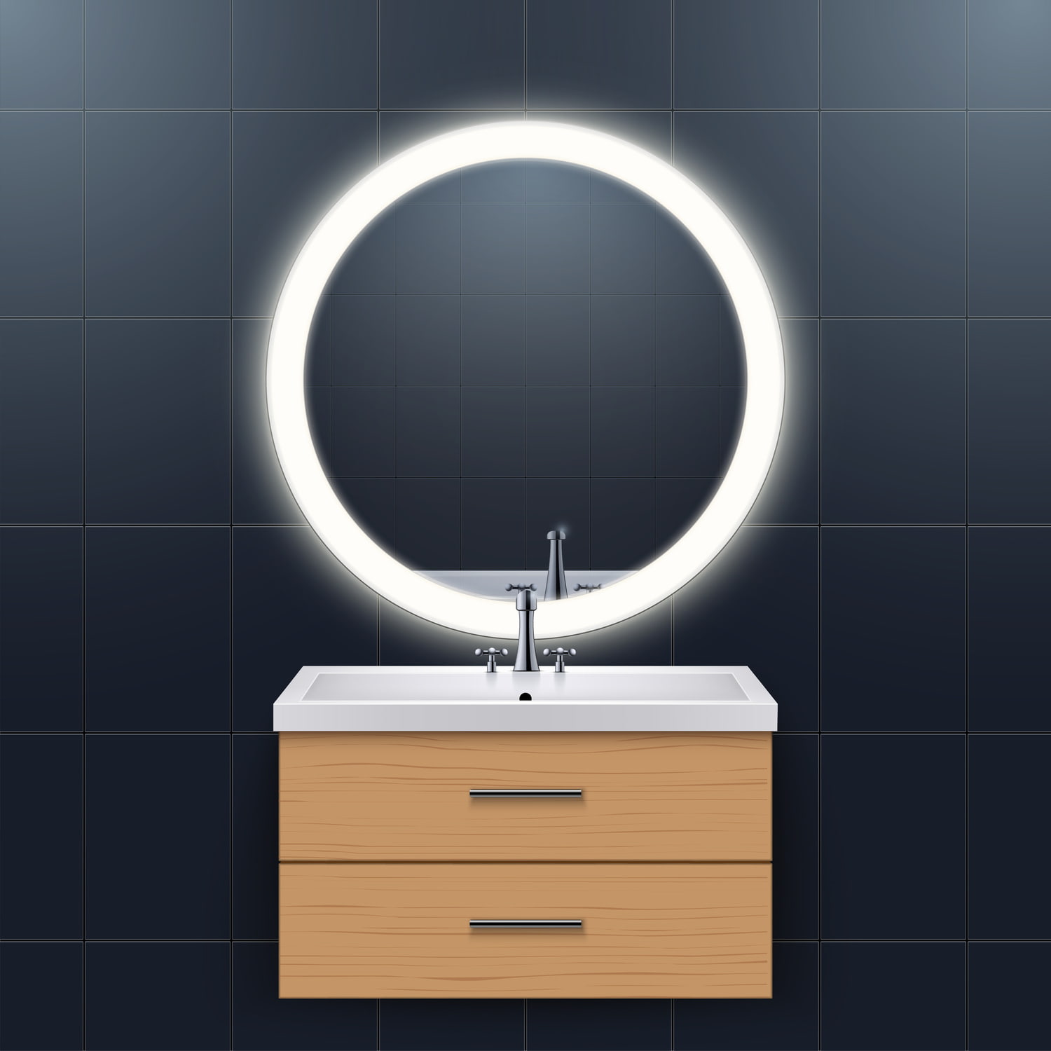 Lustro LED 70cm ścienne okrągłe bez ramy z włącznikiem z piaskowaniem