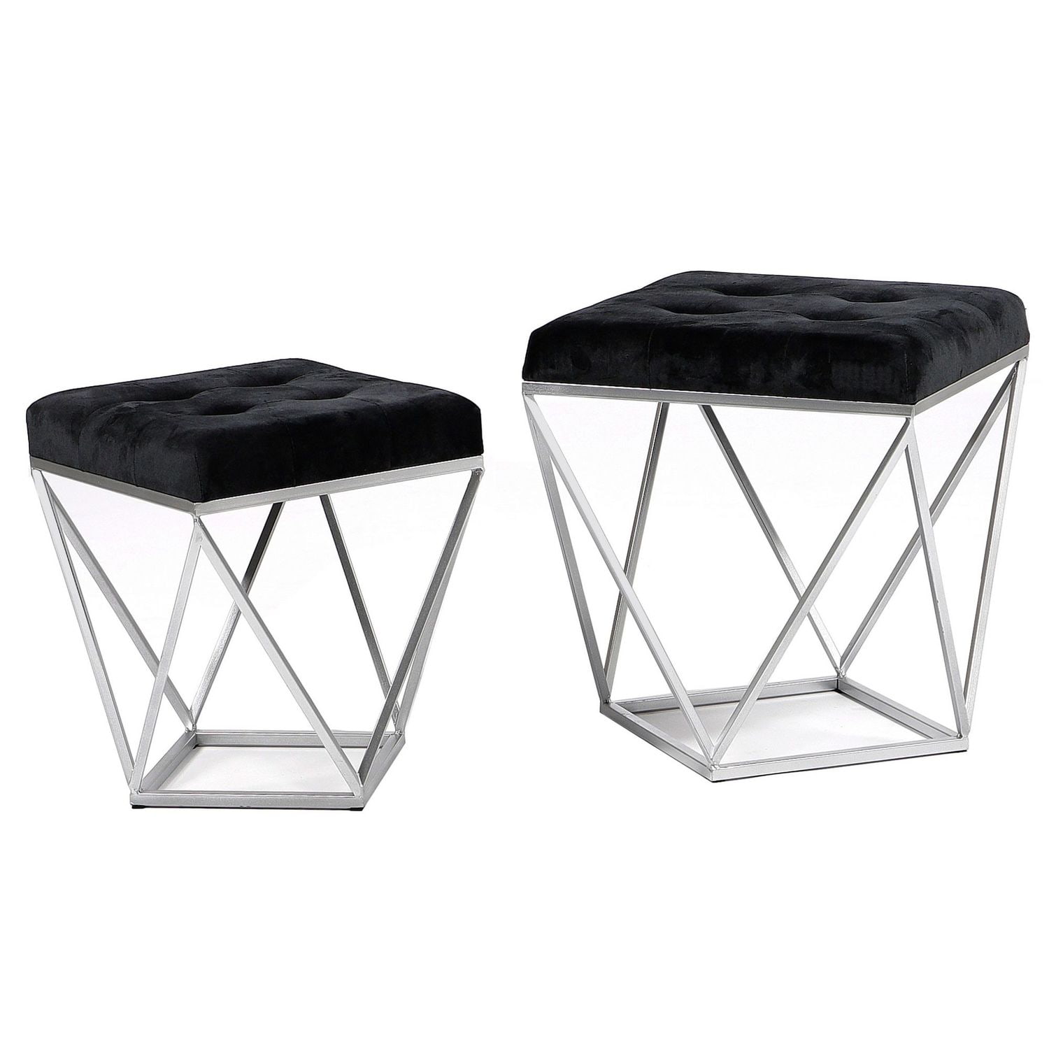 Zestaw 2 puf Java z czarnym welurowym siedziskiem na srebrnym stelażu