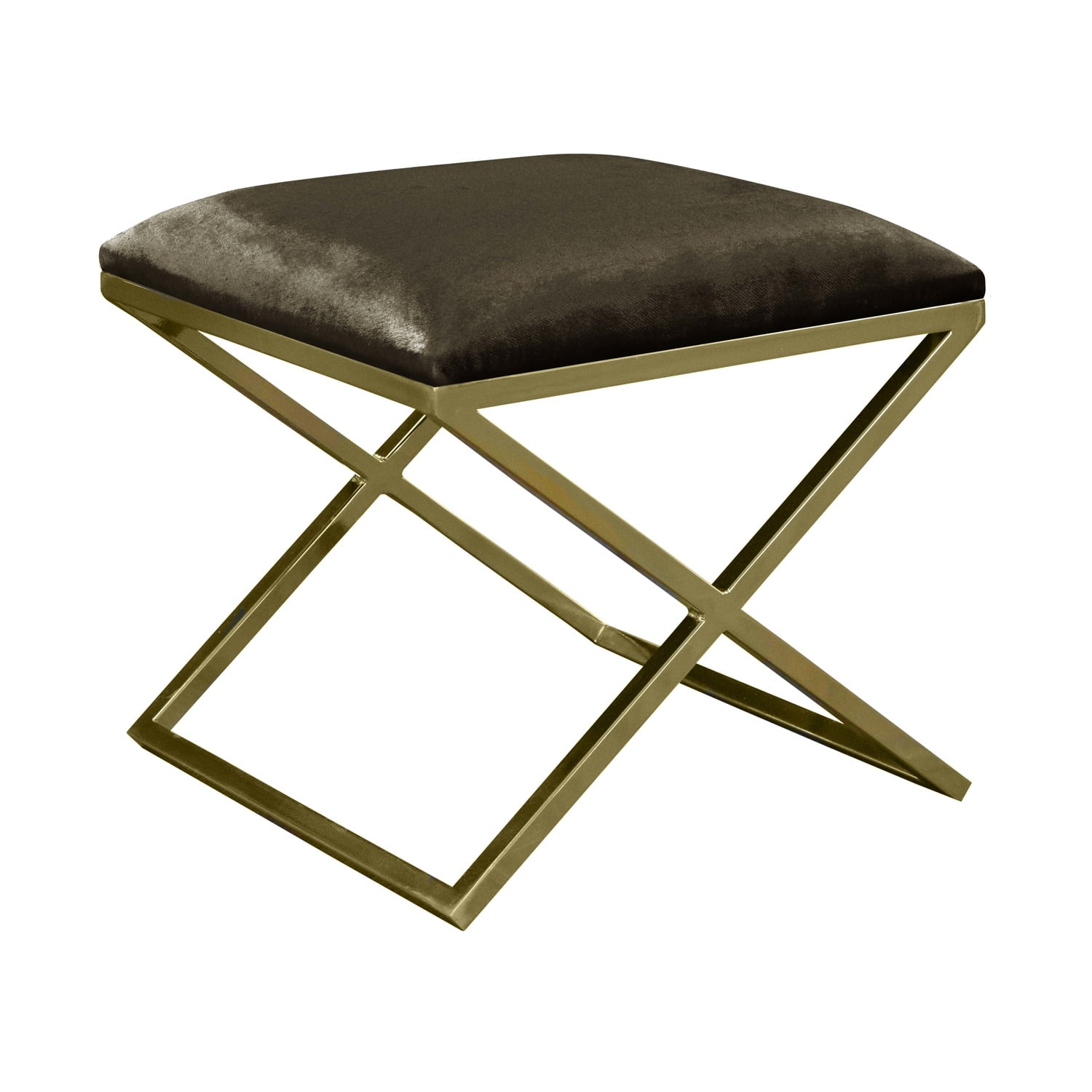 Puf welurowy w kolorze szarym na metalowych nogach