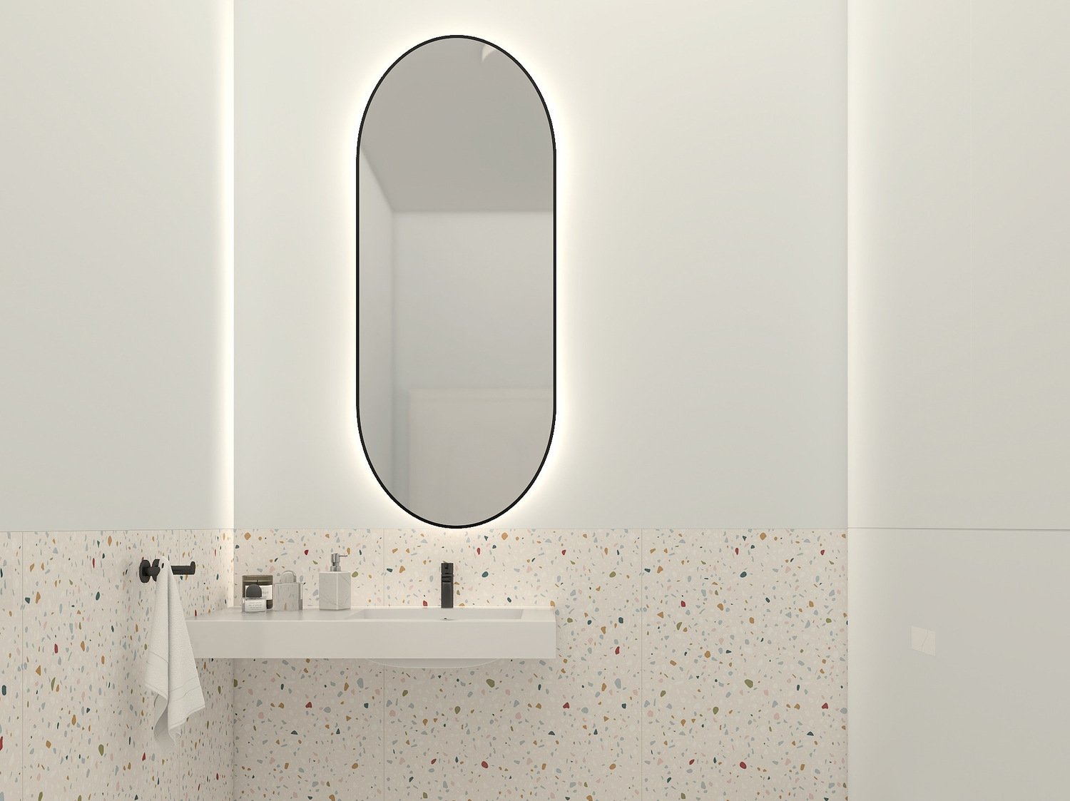 Lustro owalne w czarnej ramie aluminiowej LED 40x80cm