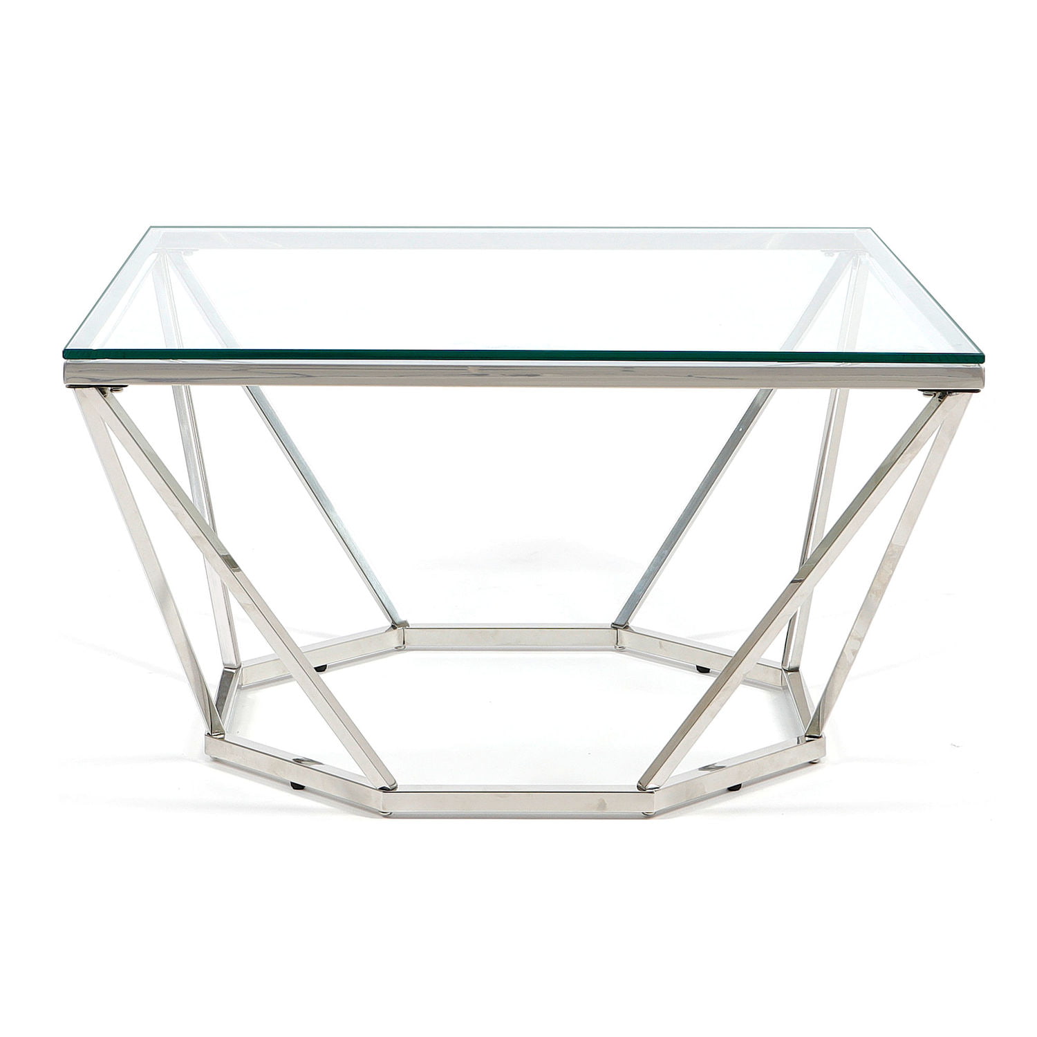 Stolik kawowy chromowany srebrny z szklanym blatem diament 80x80cm
