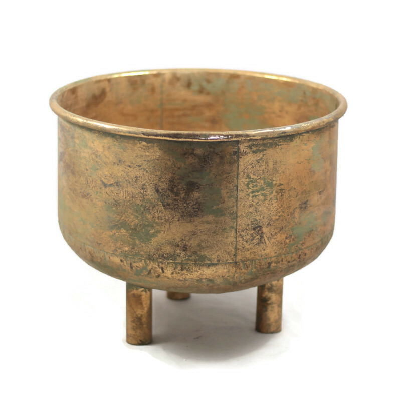 Donica metalowa w kolorze postarzanego złota 36 cm