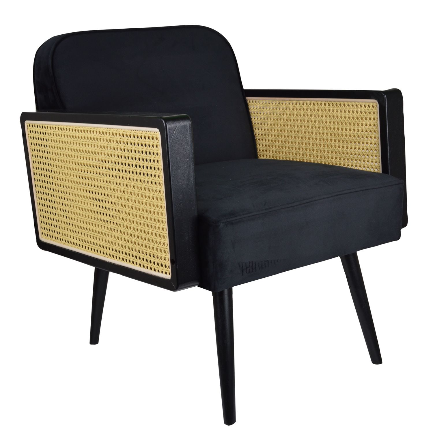 Fotel welurowy w kolorze czarnym Boho na drewnianych nogach