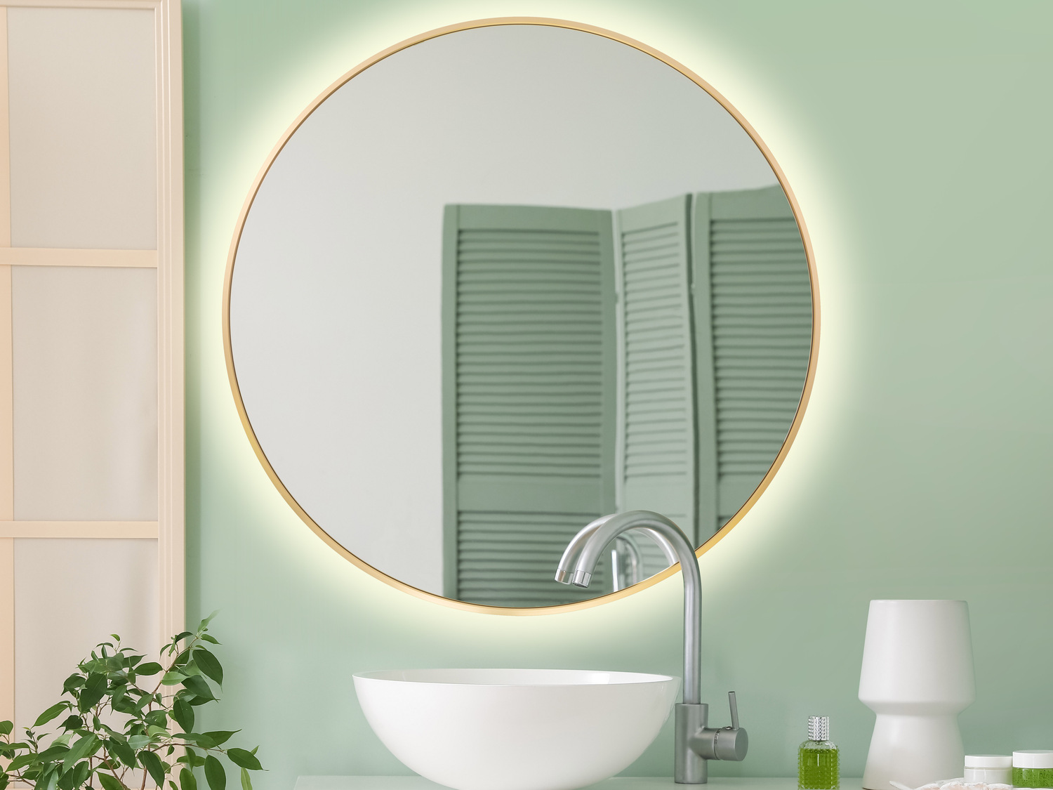 Lustro LED okrągłe 90cm złote w aluminiowej ramie