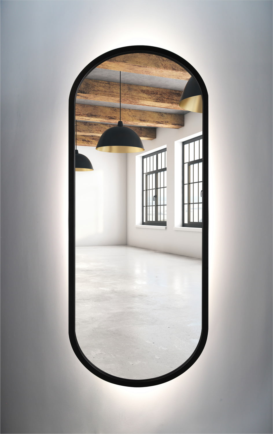 Lustro owalne czarne rama MDF LED 40x75cm