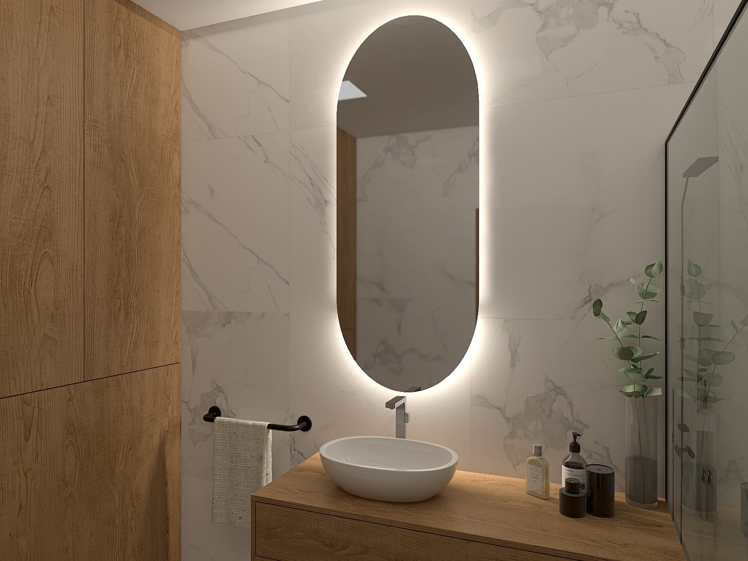 Lustro LED 40x100cm ścienne owalne bez ramy z podświetleniem