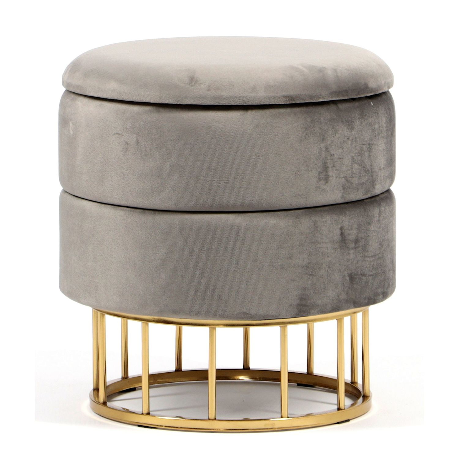 Puf Basko z szarym welurowym siedziskiem na złotych nogach