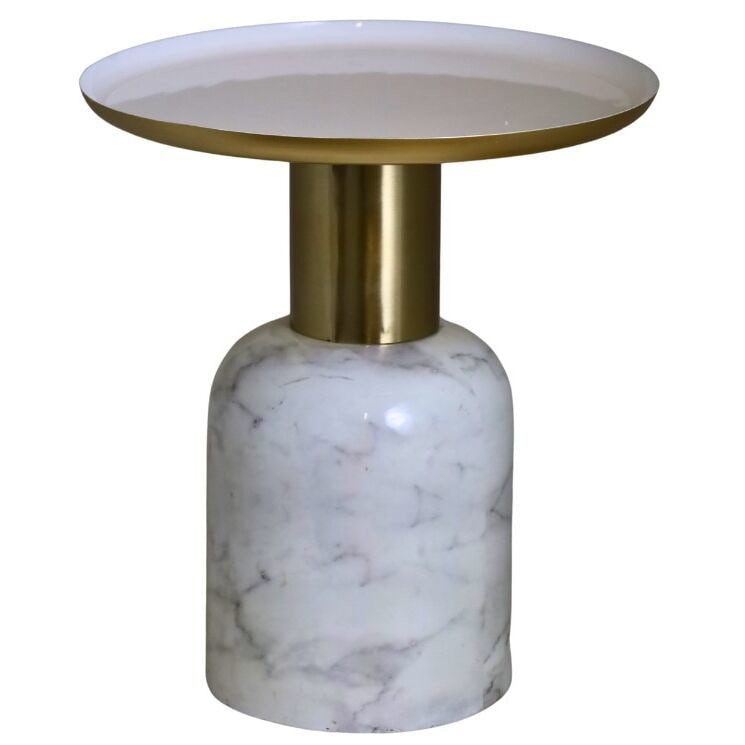 Stolik kawowy metalowy w kolorze biało-złotym marmur 41x41x46cm