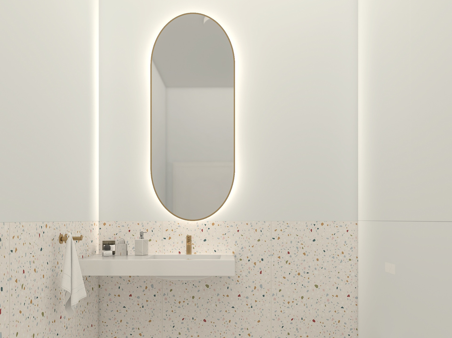 Lustro owalne w złotej ramie aluminiowej LED 40x80cm