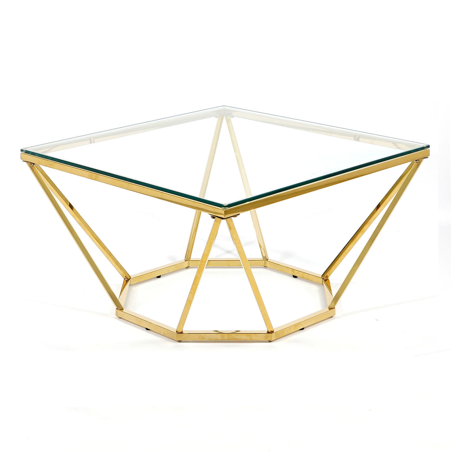 Stolik kawowy chromowany złoty z szklanym blatem diament 80x80cm