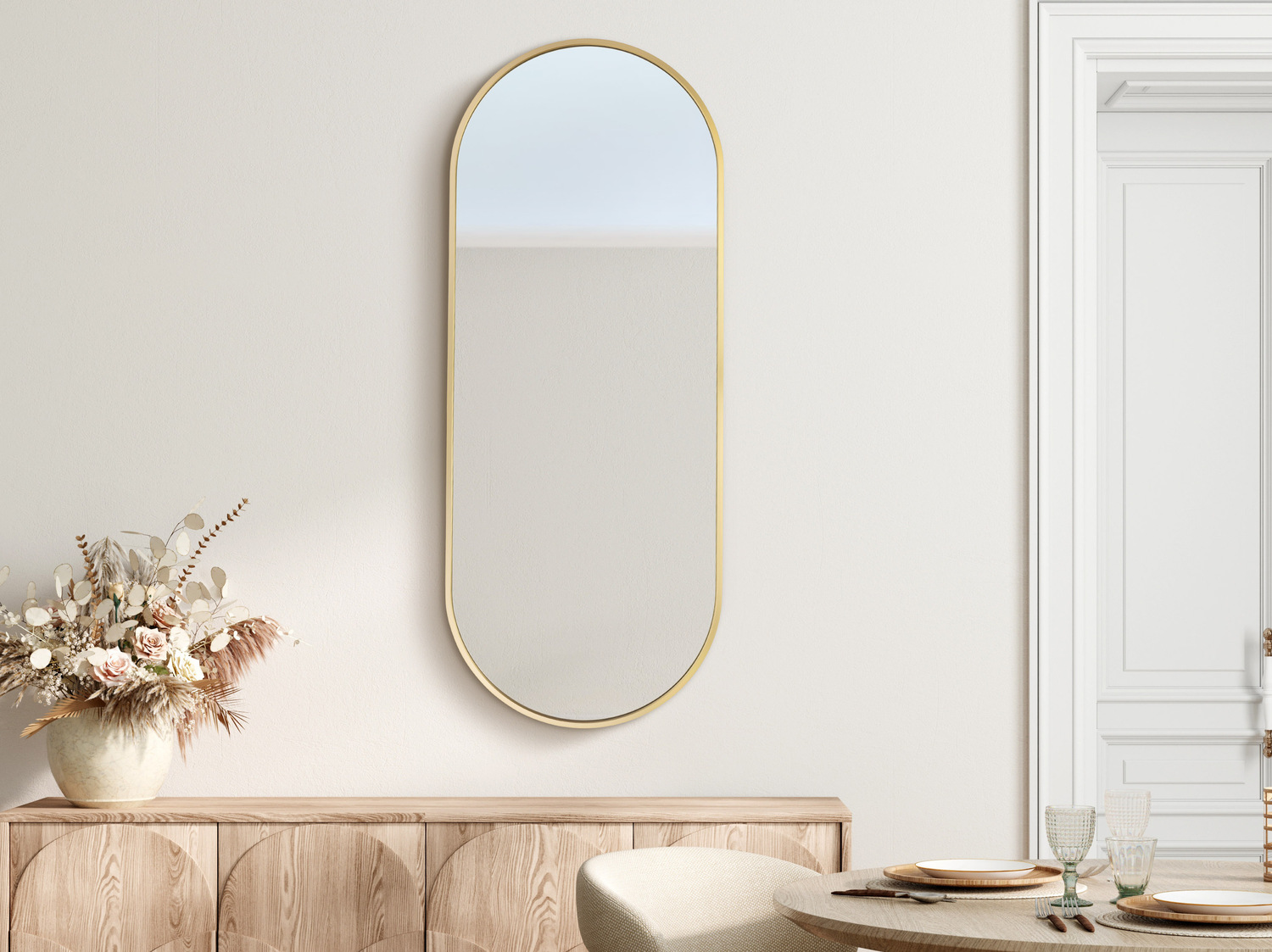 Lustro owalne w złotej ramie aluminiowej 50x100cm