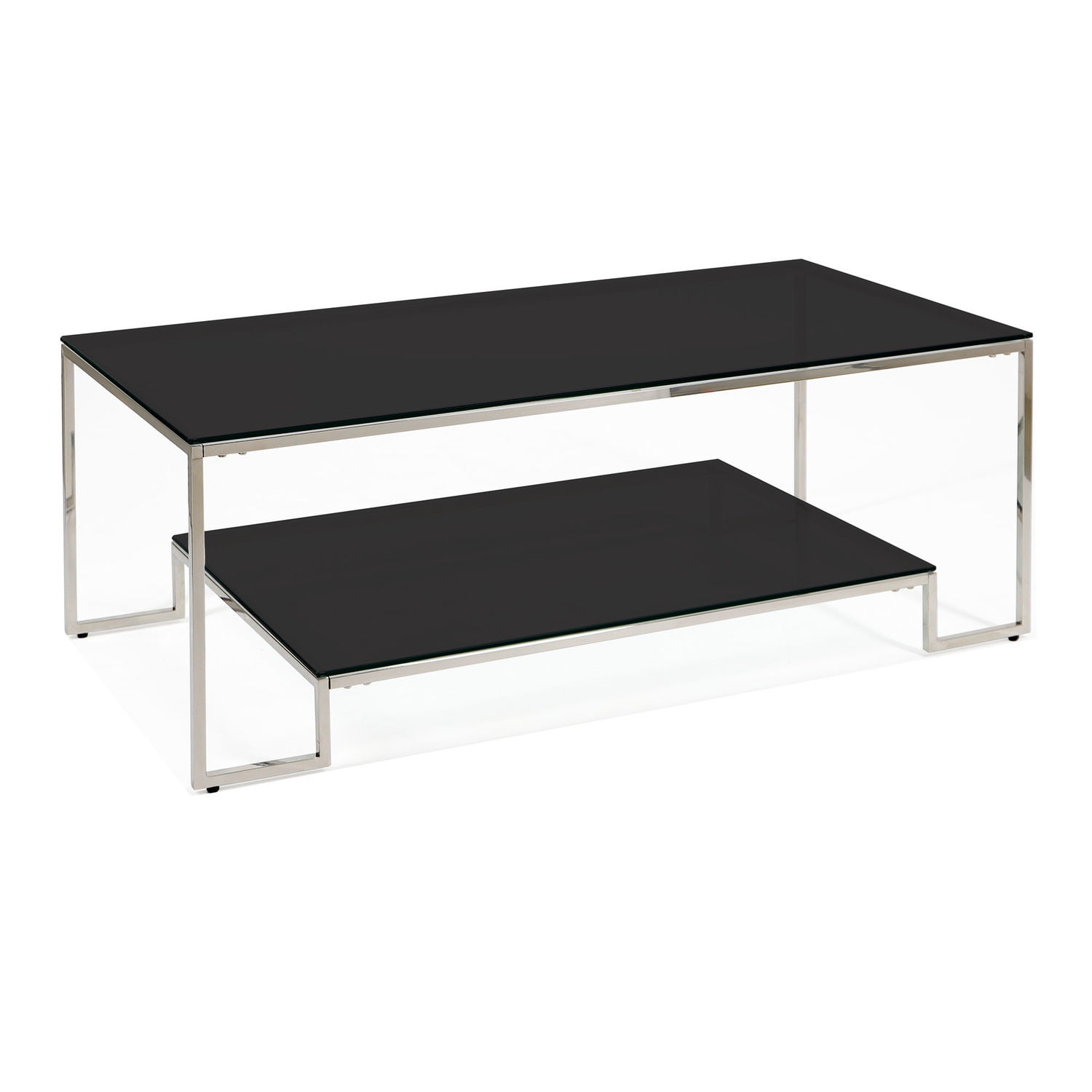 Ława prostokątna chromowana srebrna z dwoma czarnymi blatami 120x60cm