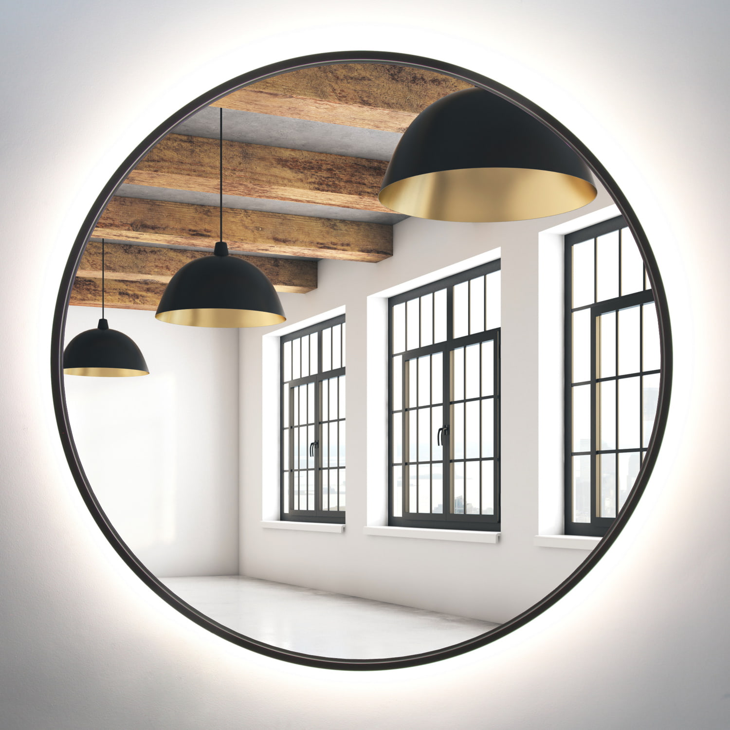 Lustro okrągłe 100cm w czarnej ramie podświetlone LED