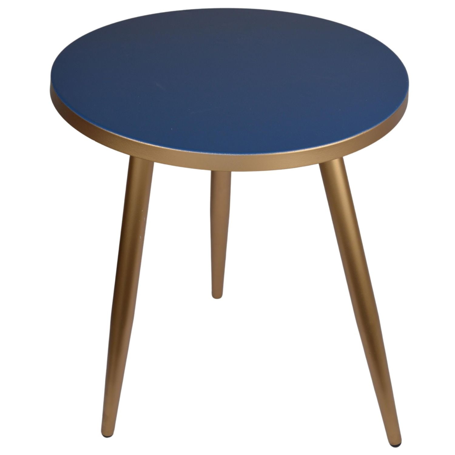 Stolik metalowy w kolorze niebiesko-złotym