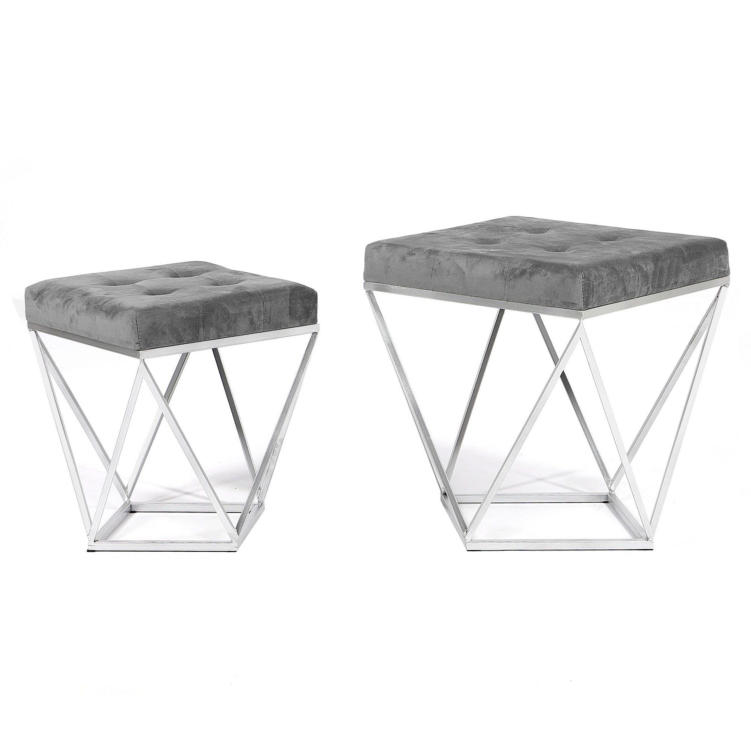 Zestaw 2 puf Java z szarym welurowym siedziskiem na srebrnym stelażu