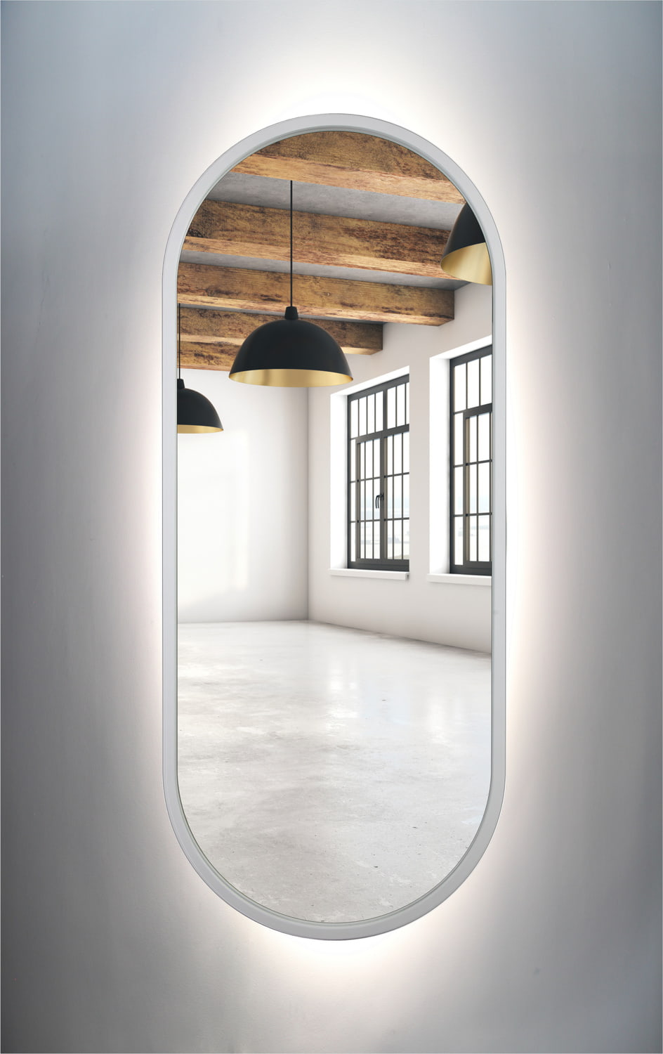 Lustro owalne białe rama MDF LED 50x85cm