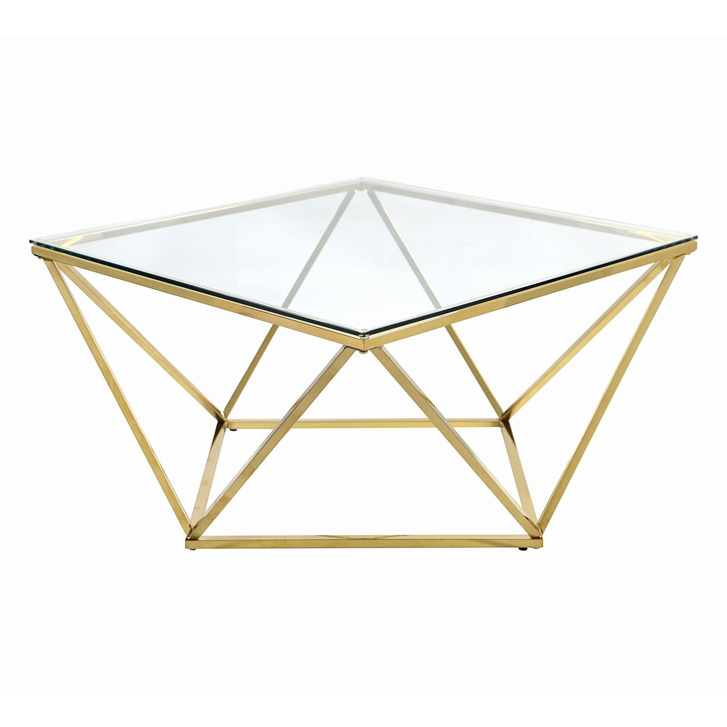 Stolik kawowy diament ze stali chromowanej z szklanym blatem złoty 80x80cm