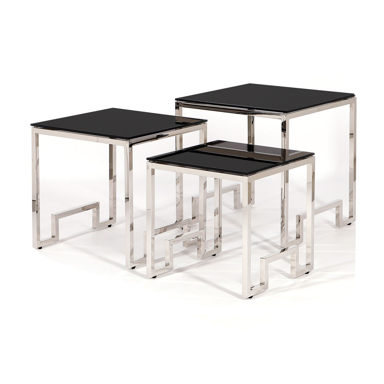 Komplet stolików chromowanych srebrnych z czarnym blatem