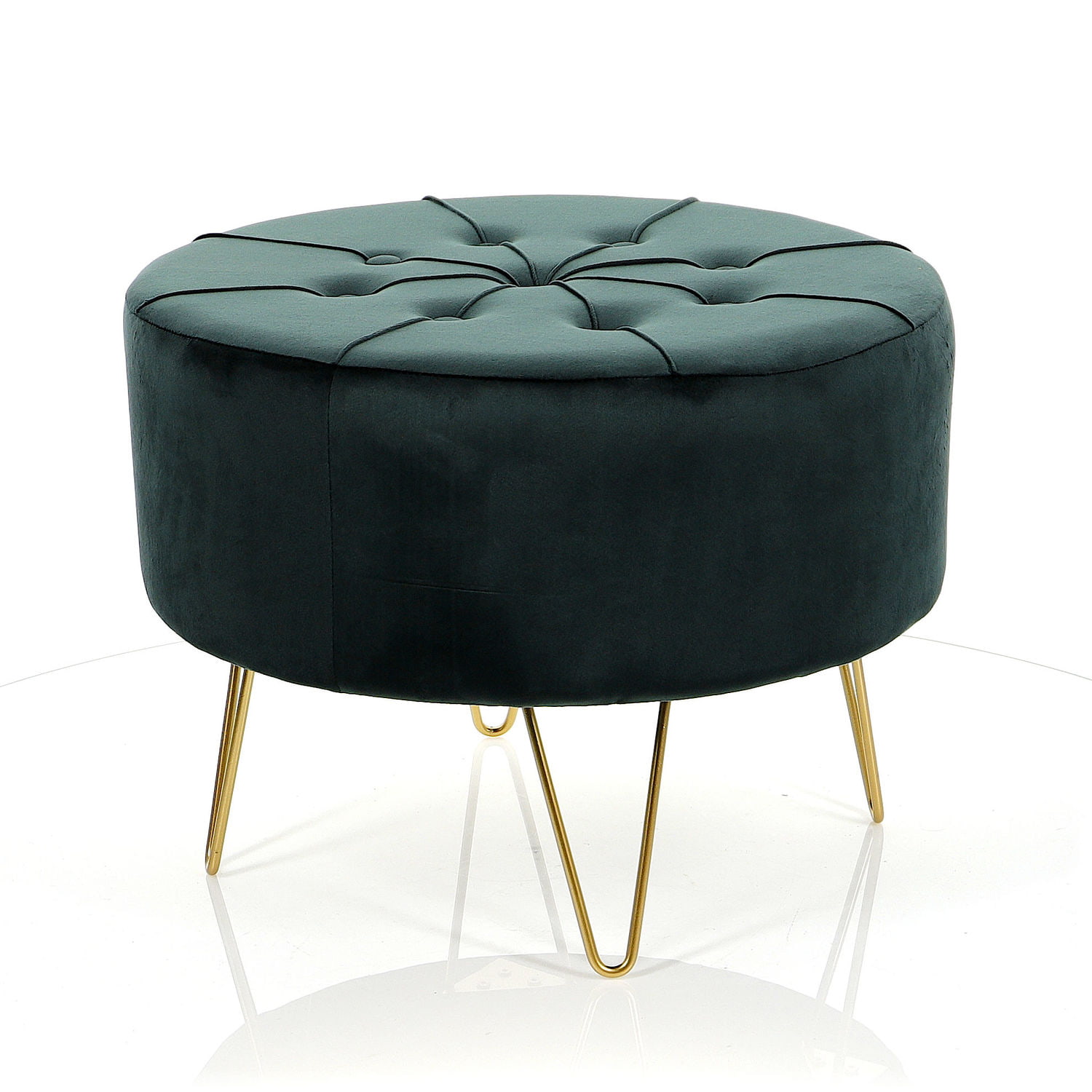 Puf pikowany zielony Alia welur na złotej podstawie