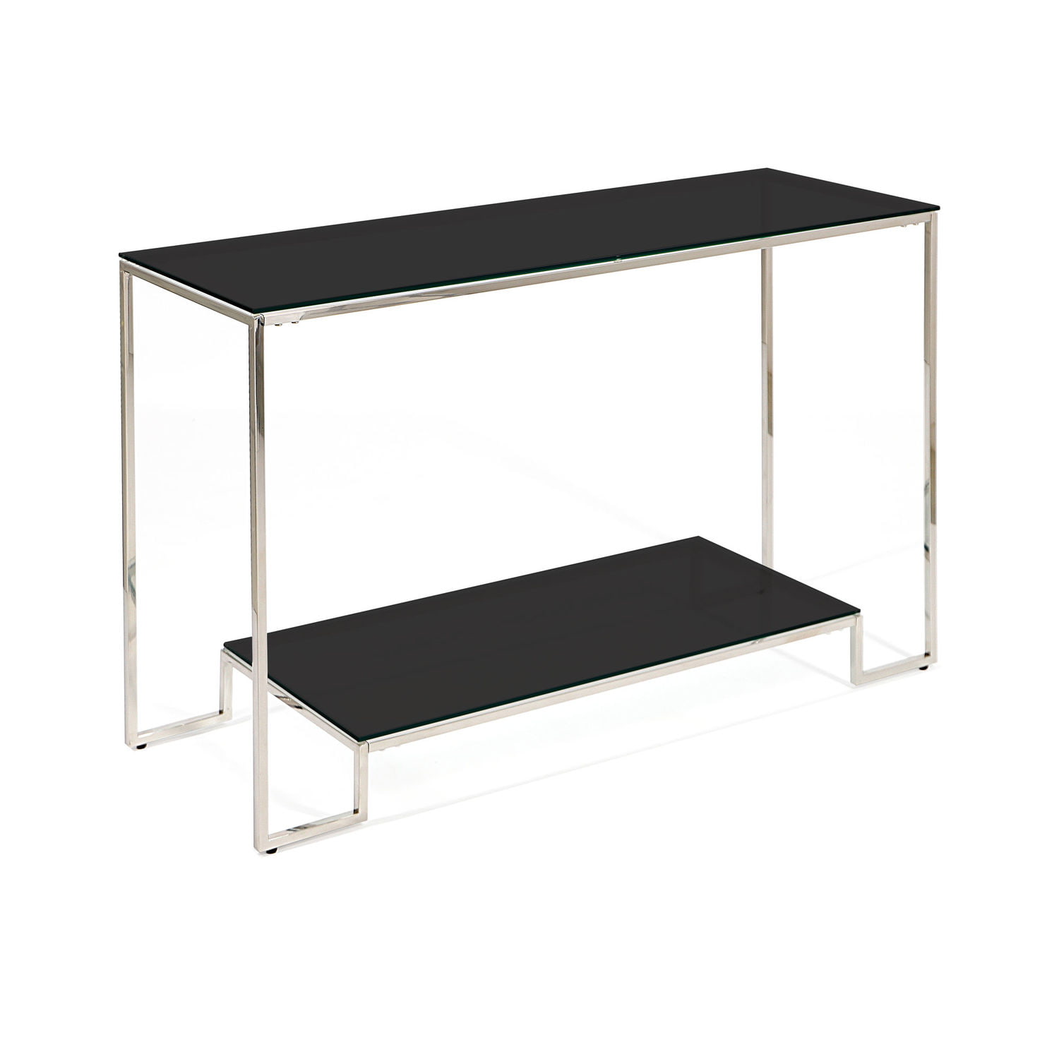 Konsola srebrna chromowana z czarnym blatem i półką 120cm