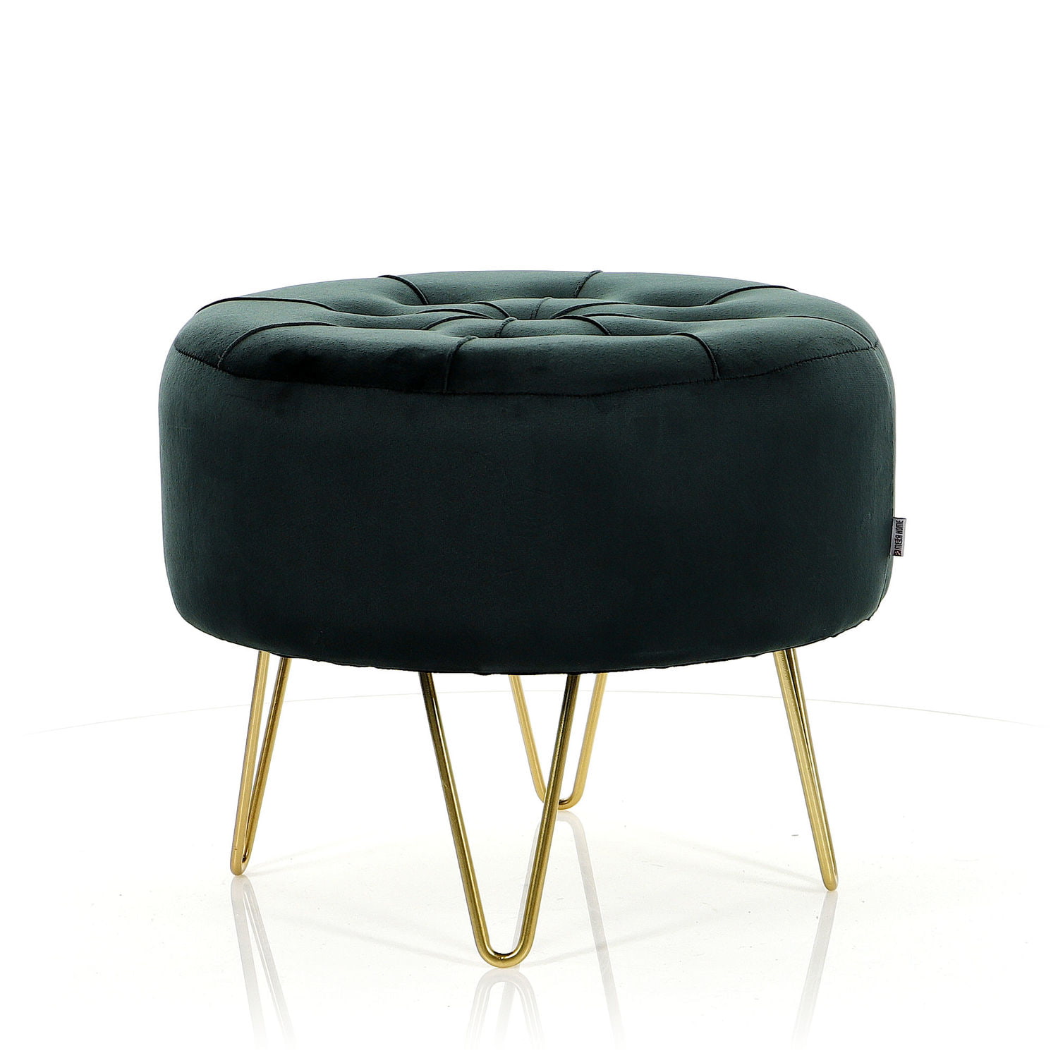 Puf pikowany zielony Alia welur na złotej podstawie